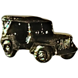 WWII Military Jeep Hat Lapel Brooch Pin, Patinated Gold, Rubber Back 7/8" x 1/2"